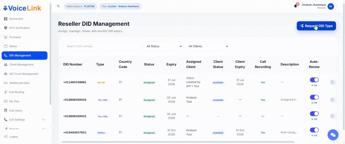 Reseller Panel – DID Purchase Request Flow
