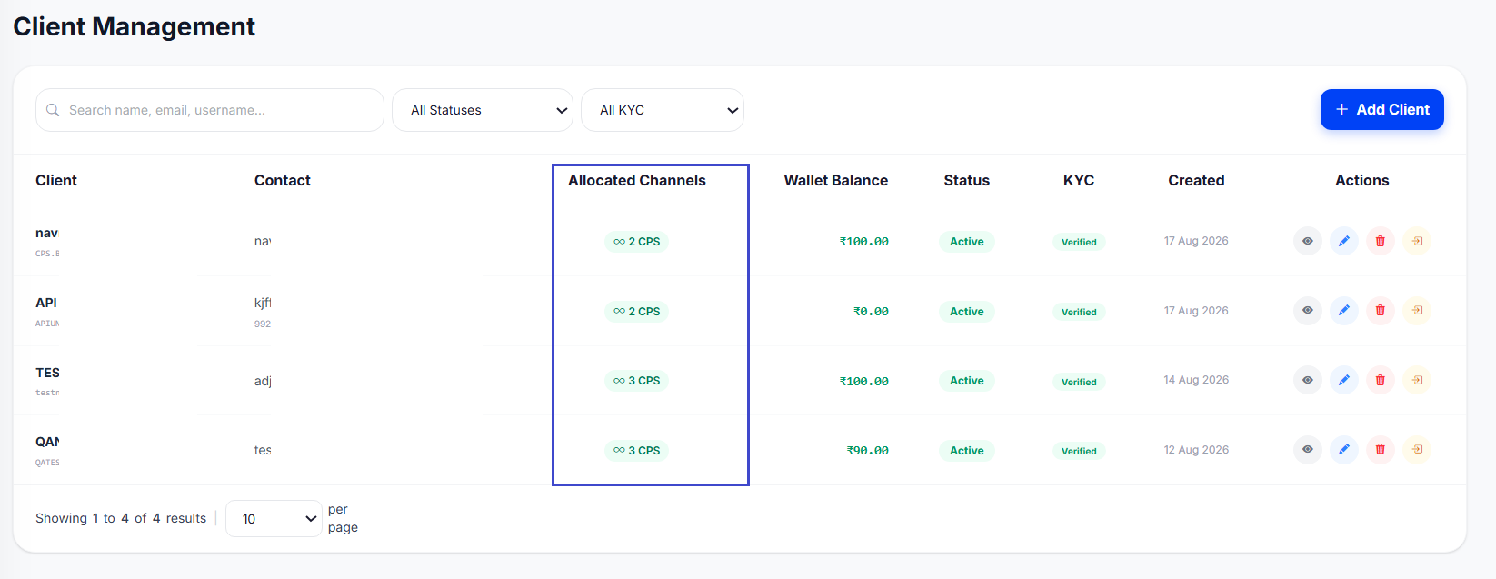 Client Management: Channel & CPS Allocation